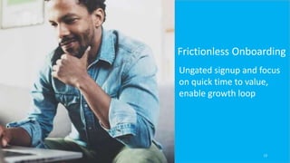 13
Ungated signup and focus
on quick time to value,
enable growth loop
Frictionless Onboarding
 