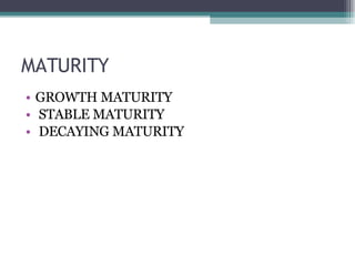 MATURITY GROWTH MATURITY STABLE MATURITY DECAYING MATURITY 