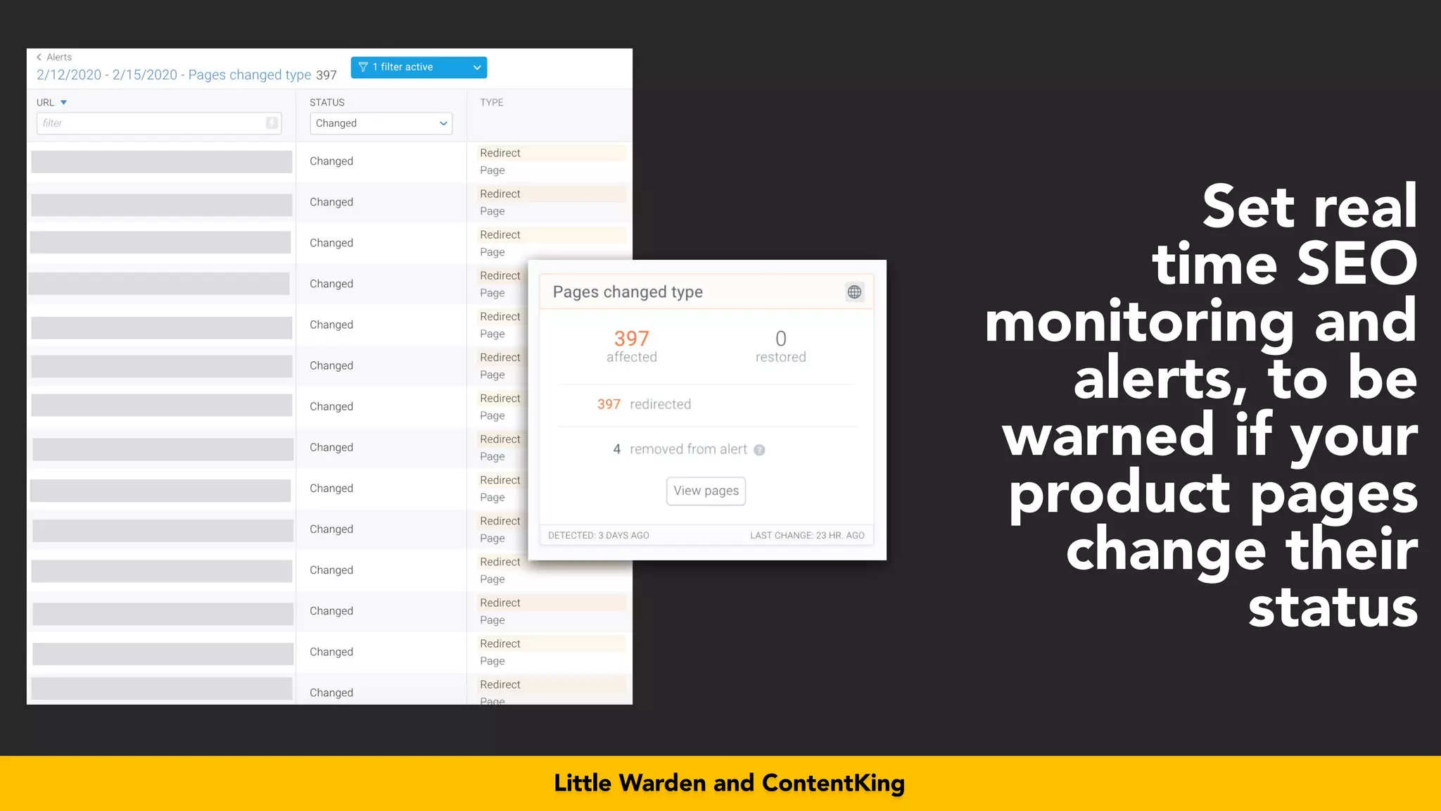 #productseo at #ecommerceconference by @aleyda from @orainti
Little Warden and ContentKing
Set real
time SEO
monitoring and
alerts, to be
warned if your
product pages
change their
status
 