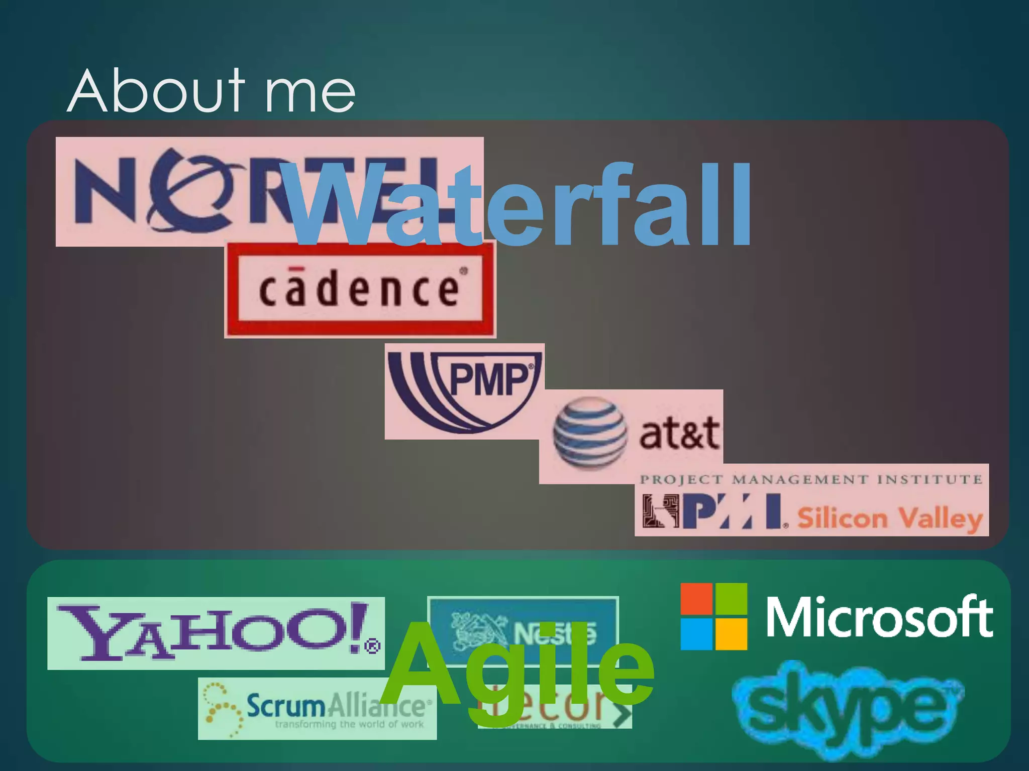 About me

Waterfall

Agile

 