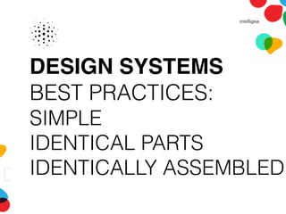 DESIGN SYSTEMS
BEST PRACTICES:
SIMPLE
IDENTICAL PARTS
IDENTICALLY ASSEMBLED
 
