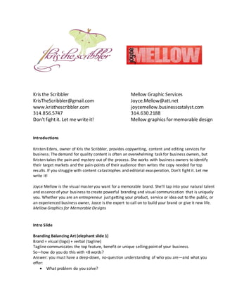 Product Camp Building Your Brand lines Touch Points Logos Scri