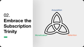 02.
Embrace the
Subscription
Trinity
Acquisition
Retention
Monetization
 