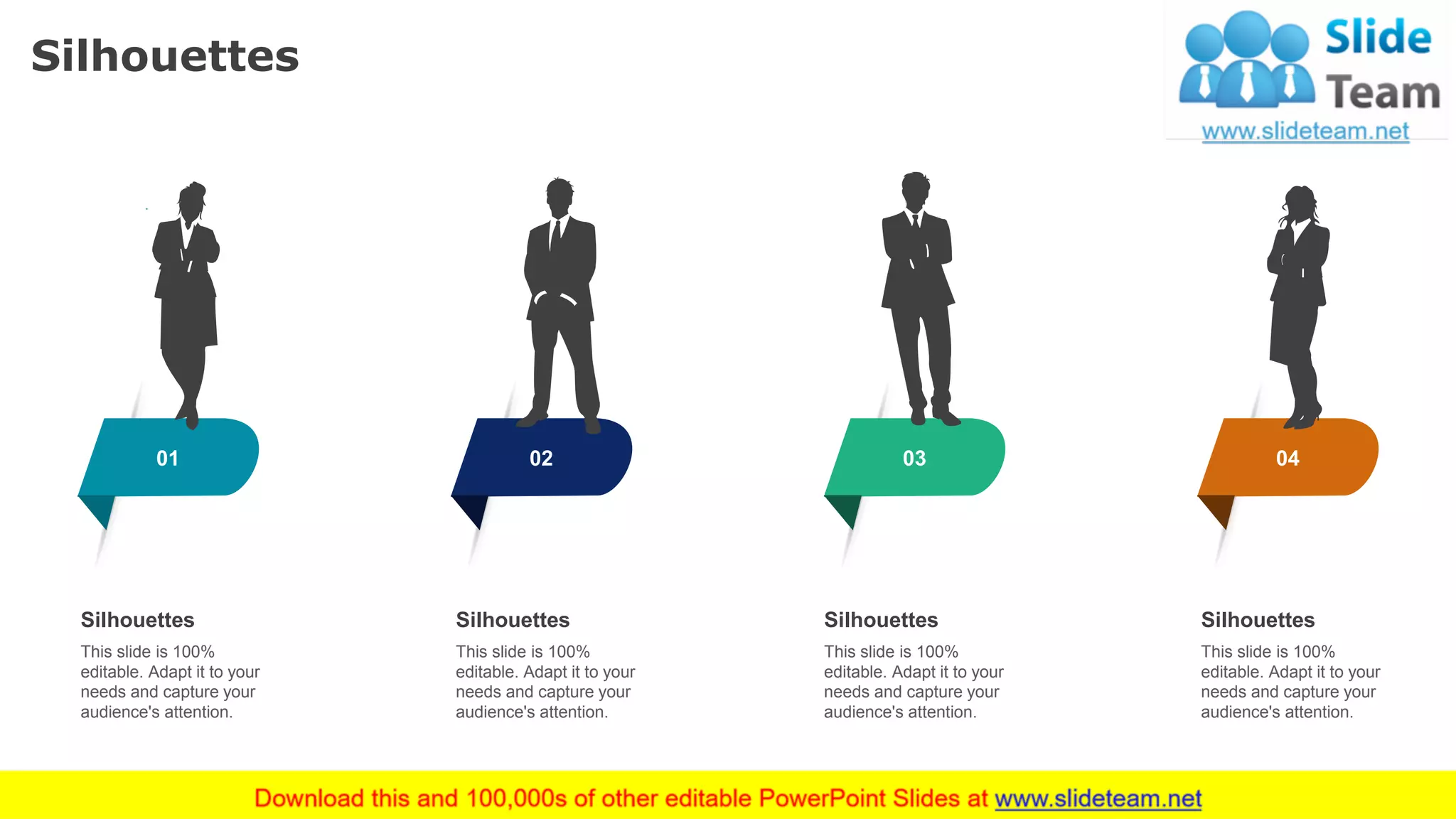 Silhouettes
65
01 02 03 04
Silhouettes
This slide is 100%
editable. Adapt it to your
needs and capture your
audience's attention.
Silhouettes
This slide is 100%
editable. Adapt it to your
needs and capture your
audience's attention.
Silhouettes
This slide is 100%
editable. Adapt it to your
needs and capture your
audience's attention.
Silhouettes
This slide is 100%
editable. Adapt it to your
needs and capture your
audience's attention.
 