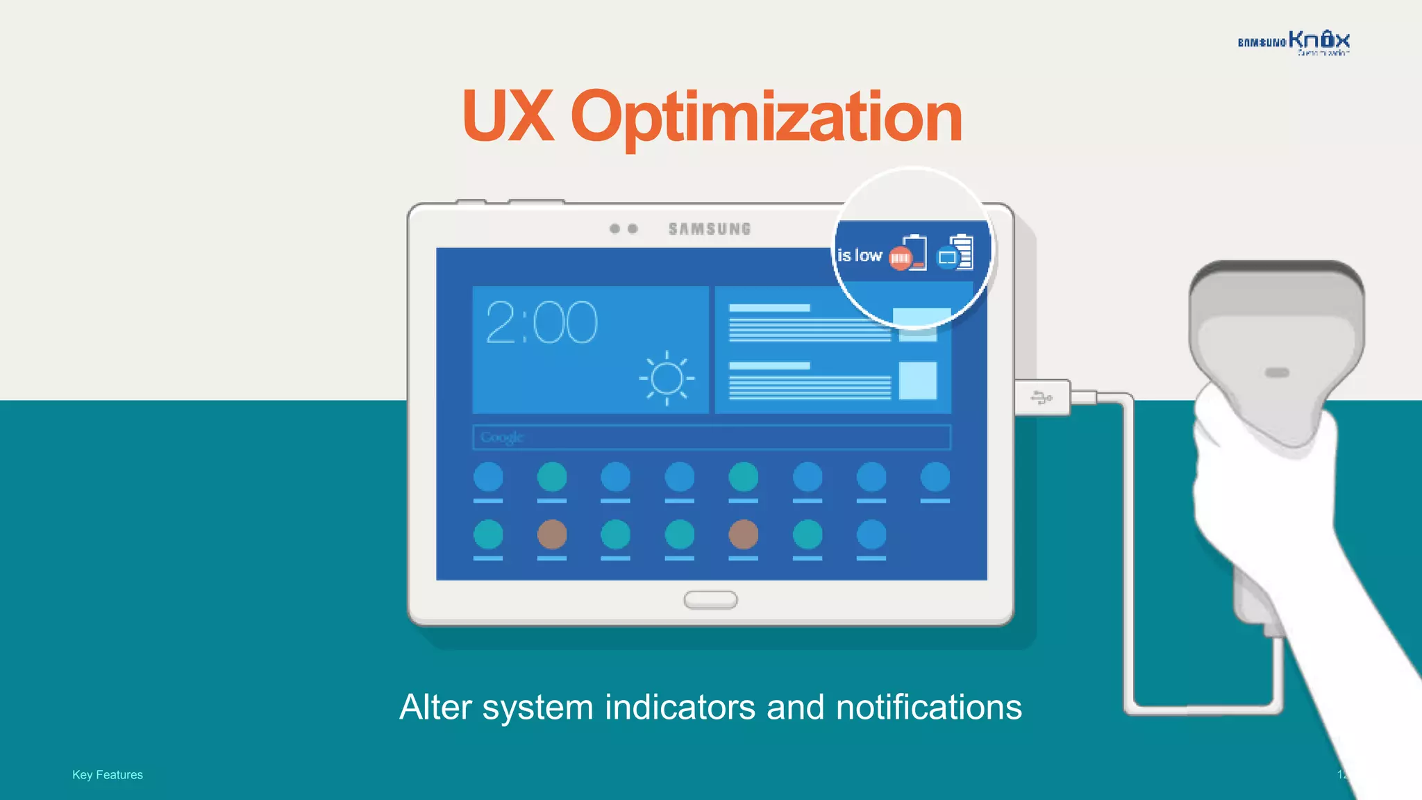 12
UX Optimization
Alter system indicators and notifications
Key Features
 