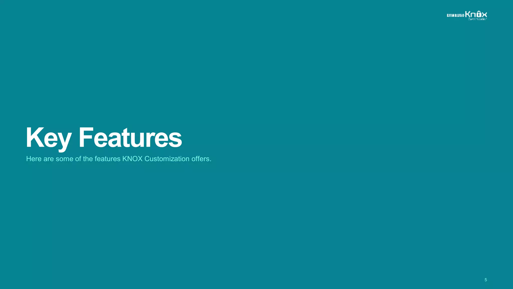 5
Key Features
Here are some of the features KNOX Customization offers.
 