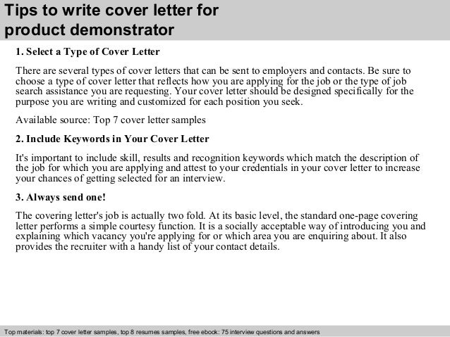 Product Demonstrator Cover Letter