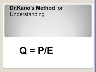 Dr.Kano’s Method for
Understanding
Q = P/E
 
