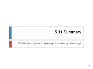 52
5.11 Summary
What is the importance of gaining information by networking?
 