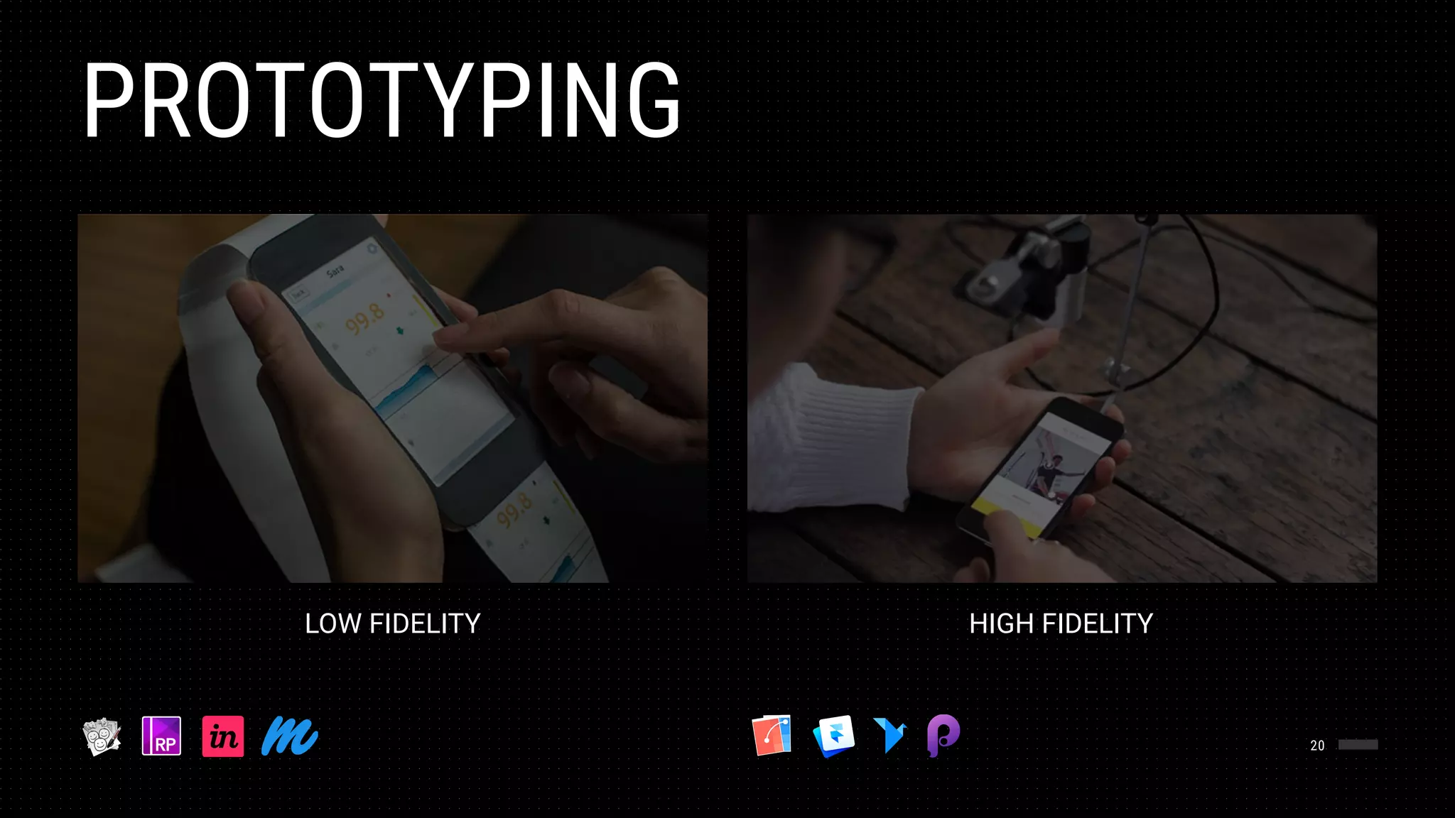 PROTOTYPING
20
LOW FIDELITY HIGH FIDELITY
 