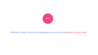 MVP
‘A Minimum Viable Product is the smallest thing you can build that delivers customer value’
 