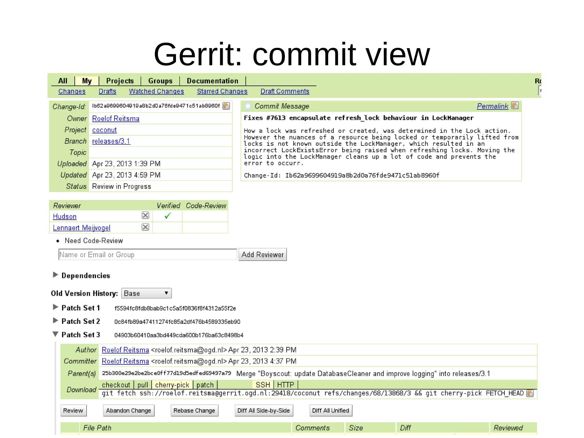 Gerrit: commit view
 