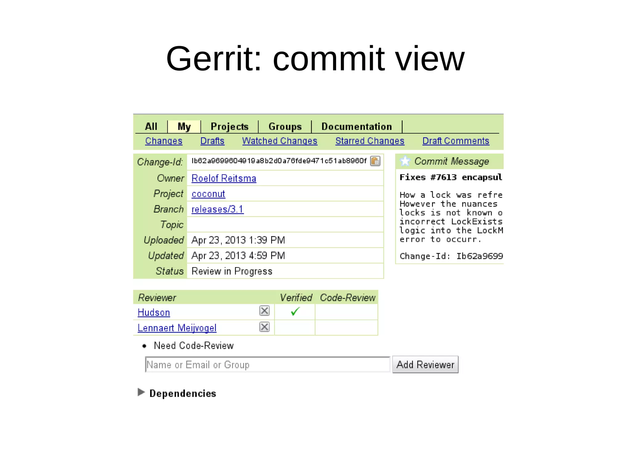 Gerrit: commit view
 