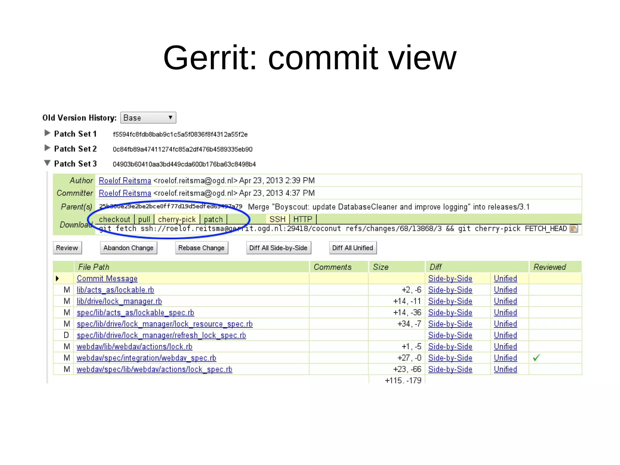 Gerrit: commit view
 