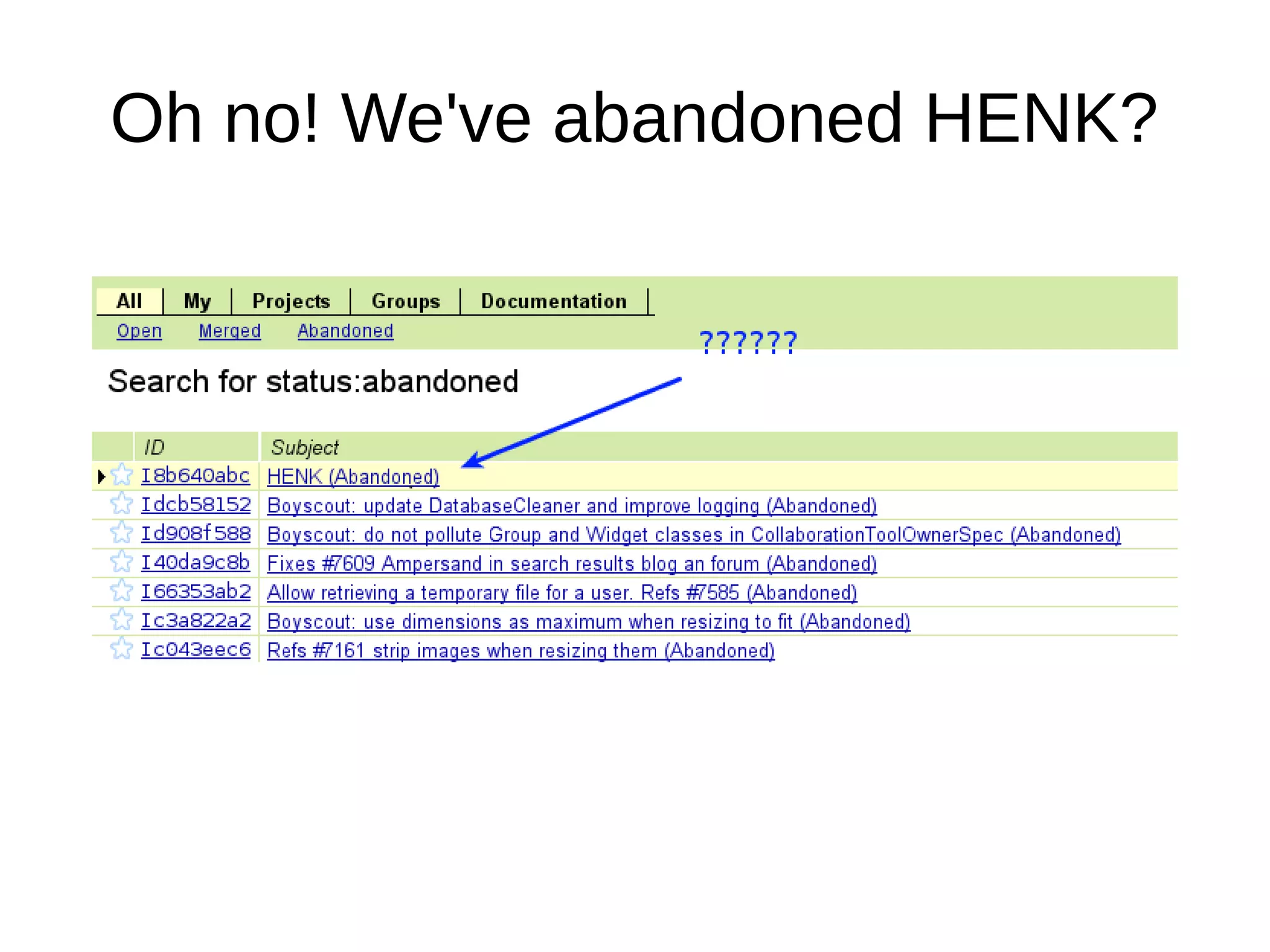 Oh no! We've abandoned HENK?
 