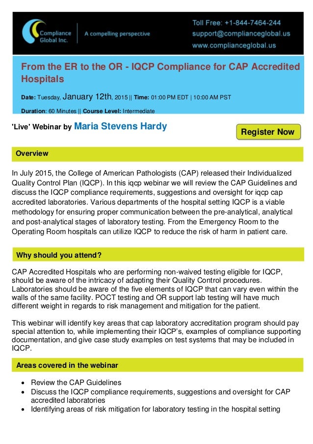 From the ER to the OR IQCP Compliance for CAP Accredited Hospitals