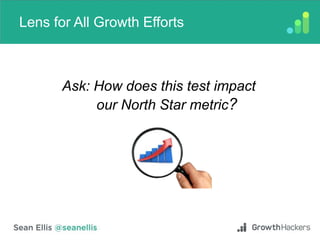Lens for All Growth Efforts
Ask: How does this test impact
our North Star metric?
 