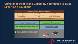 Unmatched People and Capability Foundation to Build
Expertise & Solutions
Technology Centers of Excellence & Labs
Hardware Design
Embedded Software
Internationalization
Product Testing
Professional Services
SaaS
Mobility
Contact Center
Unified Communications
Product Lifecycle Management | Knowledge Systems | Networking
10 week Foundation training + continuing education
from “Proficiency to Competency to Expert”
Periodic certification of Engineering technical, domain,
process, leadership and industry topics
Expert Pilots and Domain Experts on Advisory Role 20+ year veterans with deep
industry or domain expertise
► Tie up with various leading educational institutes
► Engineering Academies / Competency Centers
 