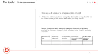 The toolkit I
17
Probe study report sheet
 