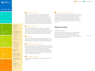 31 de 35
1
Microsoft Dynamics
NAV
3
Paquete de
funcionalidades de
Microsoft Dynamics
NAV 2015
2
Cómo comprar
Microsoft Dynamics
NAV 2015
4
Capacidades del
producto en
Microsoft Dynamics
NAV 2015
5
Recursos de Microsoft
Contenido
El Paquete de inicio El Paquete extendido
Códigos de motivo
Defina un conjunto de códigos de motivo que pueda asignarse
a transacciones individuales en todo el sistema. De esta forma,
obtendrá trazas de auditoría adicionales definidas por el usuario que
complementan la información ya proporcionada por las trazas de
auditoría asignadas por el sistema y las descripciones de los registros.
Defina códigos de motivo en los asientos y los encabezados de ventas
y compras. Por ejemplo, use códigos de motivo para marcar todos los
movimientos contables realizados en relación con el cierre del año fiscal.
Filiales (sin límite)
Para las licencias perpetuas, los términos de licencia de software (SLT)
permiten que las filiales de la empresa con licencia que reúnan los
requisitos concedan acceso a los sistemas a los empleados de esas filiales,
lo que convierte en redundante las licencias de las filiales. Consulte los
términos de licencia de software para obtener información completa.
Permisos
Asigne y limite permisos de usuario con este sistema avanzado y
detallado. Controle el acceso a cada tabla, informe de página, unidad
de código, XMLport y unidad de menú de Microsoft Dynamics NAV.
Vendedores/Compradores
Realice un seguimiento de las compras y ventas por persona asignando
compradores a proveedores y vendedores a clientes. Los compradores
y vendedores se controlan en los movimientos de proveedores,
movimientos de clientes, movimientos de artículos, movimientos de
trabajos y movimientos de recursos. Se generan estadísticas sobre los
distintos vendedores y compradores basadas en este información, que
se pueden usar para calcular comisiones.
Empresas ilimitadas
Proporcione precios competitivos si su empresa necesita más de una
compañía.
Id. y contraseñas de usuarios
Cree identificadores y contraseñas de usuarios para limitar el acceso a
la información de Microsoft Dynamics NAV a determinadas personas.
Controle el acceso a la solución y otorgue a todos los usuarios
designados permisos completos. Estas características de seguridad
son una función de la base de datos de Microsoft Dynamics NAV.
Este módulo se puede usar solo o en combinación con el módulo de
permisos.
Módulos locales
Módulos locales
Microsoft Dynamics NAV proporciona un gran número de módulos
que admiten procesos y prácticas empresariales locales. Están
disponibles como componentes adicionales (módulos a la carta).
Consulte la lista de precios más reciente para conocer los detalles y la
disponibilidad del paquete de licencias.
Administración
financiera
 General
 Activos fijos
 Tesorería
Administración de
cadenas de suministros
 Ventas y cuentas
por cobrar
 Impuestos sobre las
ventas
 Compras y cuentas
por pagar
 Inventario
 Gestión de almacenes
	
Fabricación
 Fabricación básica
 Fabricación ágil
 Planificación del
suministro
 Planificación de
capacidad
Administración de
proyectos
 Recursos
Ventas, marketing y
gestión de servicios
Ventas y marketing
 Gestión de servicios
Administración de
recursos humanos (hrm)
	
Idiomas
Configuración y
desarrollo
 Objetos de aplicación
 Otro
 Módulos locales
 