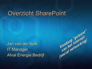 Overzicht SharePoint  Jan van der Kolk IT Manager  Afval Energie Bedrijf Vandaag &quot;geleent&quot;  van het Internet (social networking) 