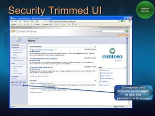 Security Trimmed UI Platform Services Commands only available when logged in user has permissions to access 