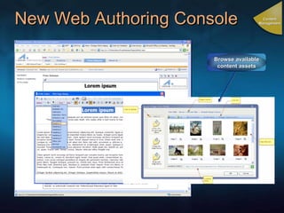New Web Authoring Console Content Management Browse available content assets 