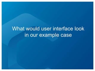 Sales process example

             ERP              CRM

             Order            Offer

                                         ”Only way to keep
   BPM                                   track on everything
   Sales                                 was to have our
  process                                own excel and
                                         powerpoints”




   PDM
             Portfolio mgmt           Test mgmt
  Sellable
   items                               Feature
                 Feature
                                        status
                roadmap
 