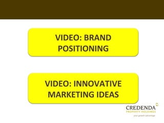 VIDEO: BRAND
  POSITIONING


VIDEO: INNOVATIVE
 MARKETING IDEAS
 