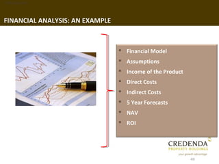 1. Background




FINANCIAL ANALYSIS: AN EXAMPLE



                                  Financial Model
                                  Assumptions
                                  Income of the Product
                                  Direct Costs
                                  Indirect Costs
                                  5 Year Forecasts
                                  NAV
                                  ROI




                                                           49
 