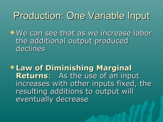 solved productivity increases when 1) inputs decrease... Production in Managerial Economics | PPT