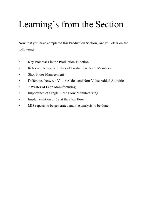 Roles And Responsibilities Of Production Department