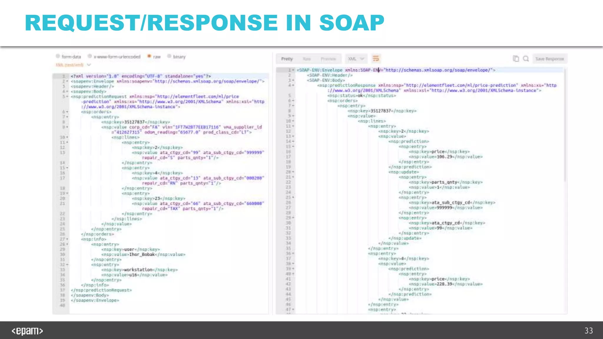 33
REQUEST/RESPONSE IN SOAP
 