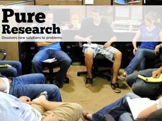 Pure
Research
https://flic.kr/p/8eXBHs
Discovers new solutions to problems.
 