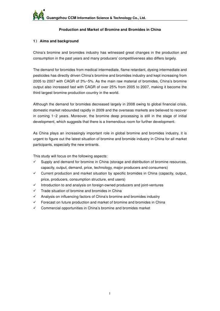 Production and market of bromine and bromides in china