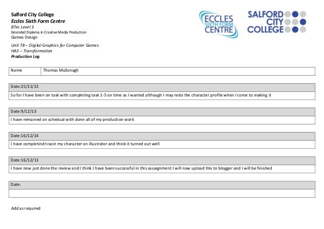 Salford City College
Eccles Sixth Form Centre
BTec Level 3
Extended Diploma in Creative Media Production

Games Design

Un...