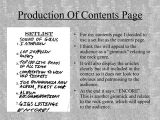 Production Of Contents Page ,[object Object],[object Object],[object Object],[object Object]