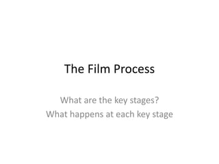 The Film Process
What are the key stages?
What happens at each key stage
 