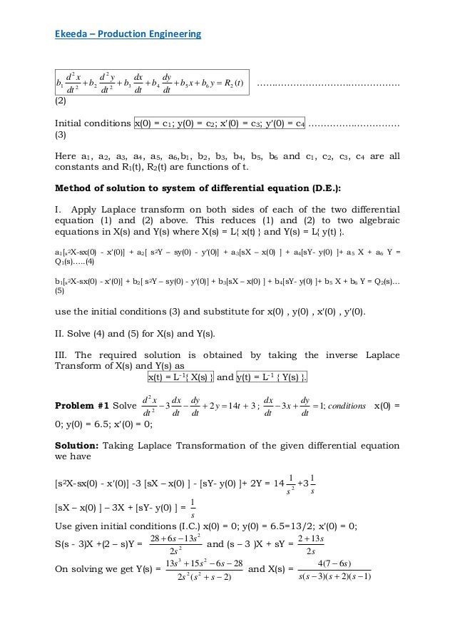 Production Engineering Laplace Transformation