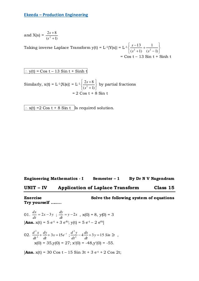 Production Engineering Laplace Transformation