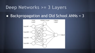 Deep Networks >= 3 Layers
● Backpropagation and Old School ANNs = 3
 