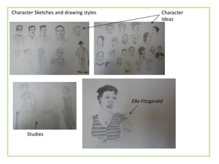 Character Sketches and drawing styles
Ella Fitzgerald
Studies
Character
Ideas
 