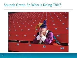 Sounds Great. So Who Is Doing This?

17

 