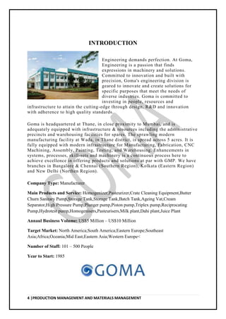Production management and material management project report on GOMA ...