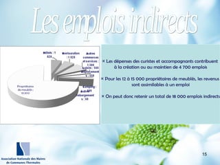 http://wallpaperswide.com/nature
-desktop-wallpapers/page/10
¤ Les dépenses des curistes et accompagnants contribuent
à la création ou au maintien de 4 700 emplois
¤ Pour les 12 à 15 000 propriétaires de meublés, les revenus
sont assimilables à un emploi
¤ On peut donc retenir un total de 18 000 emplois indirects
15
 