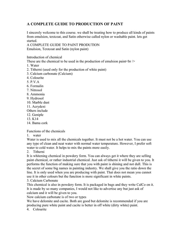 Production of paint PDF