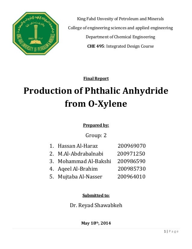 Production Of Phthalic Anhydride From Xylene