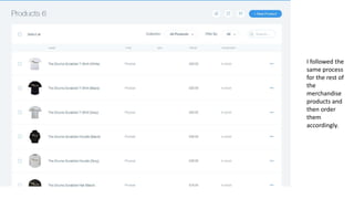 I followed the
same process
for the rest of
the
merchandise
products and
then order
them
accordingly.
 