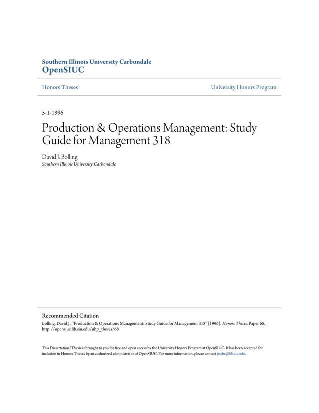 Production & operations management study guide for management 31 | PDF