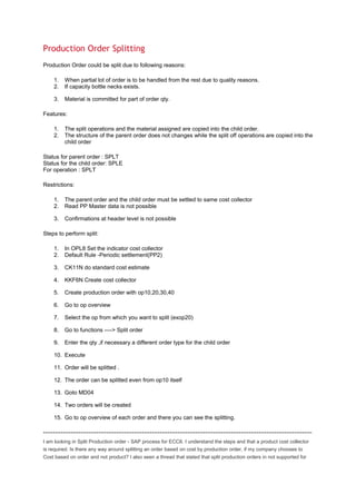 Production order splitting | DOC